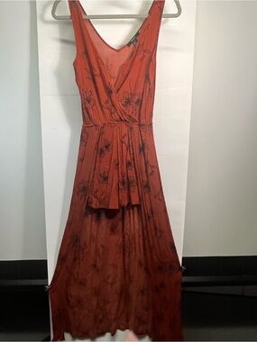Forever 21 Bohemian Floral Burnt Orange Floral V-Neck Dress Slit With Shorts